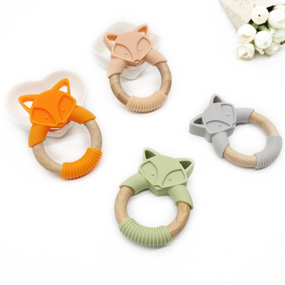 Natural Wood & Silicone Fox Teething Ring